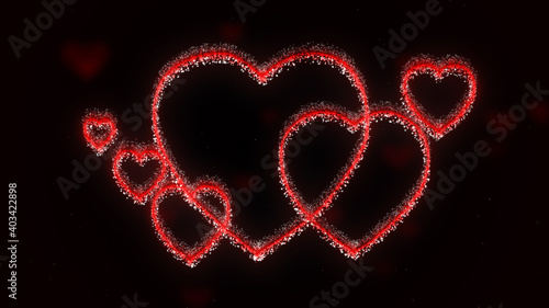Romantic background with red shiny hearts