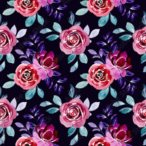 Fototapeta Naklejka Na Ścianę i Meble -  Seamless pattern of watercolor roses. Floral background, wallpaper