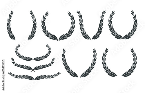 Set of laurel wreath vector icon different shapes isolated on white background