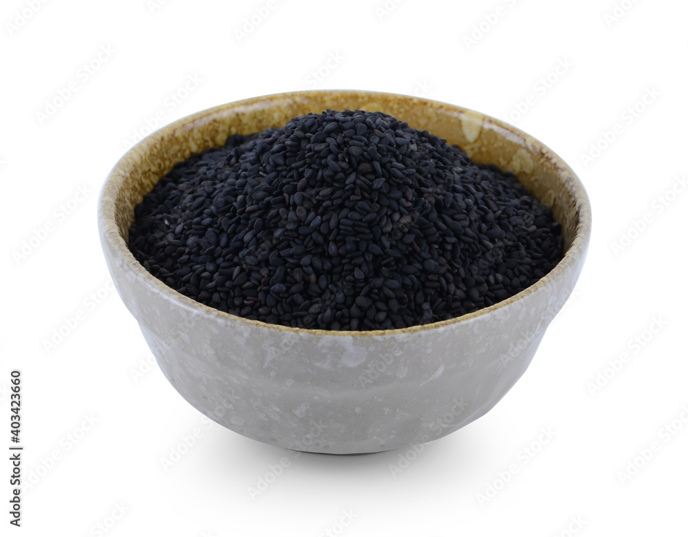 Black Sesame Seeds on white background. Black Sesame Seeds on white background.
