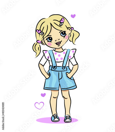 Cute girl with hearts vector, girl cartoon, sweet girl.
