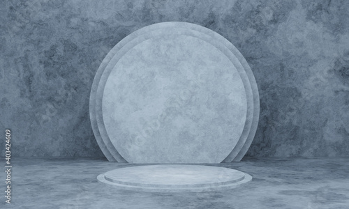 3D rendered  circle podium with cement wall background