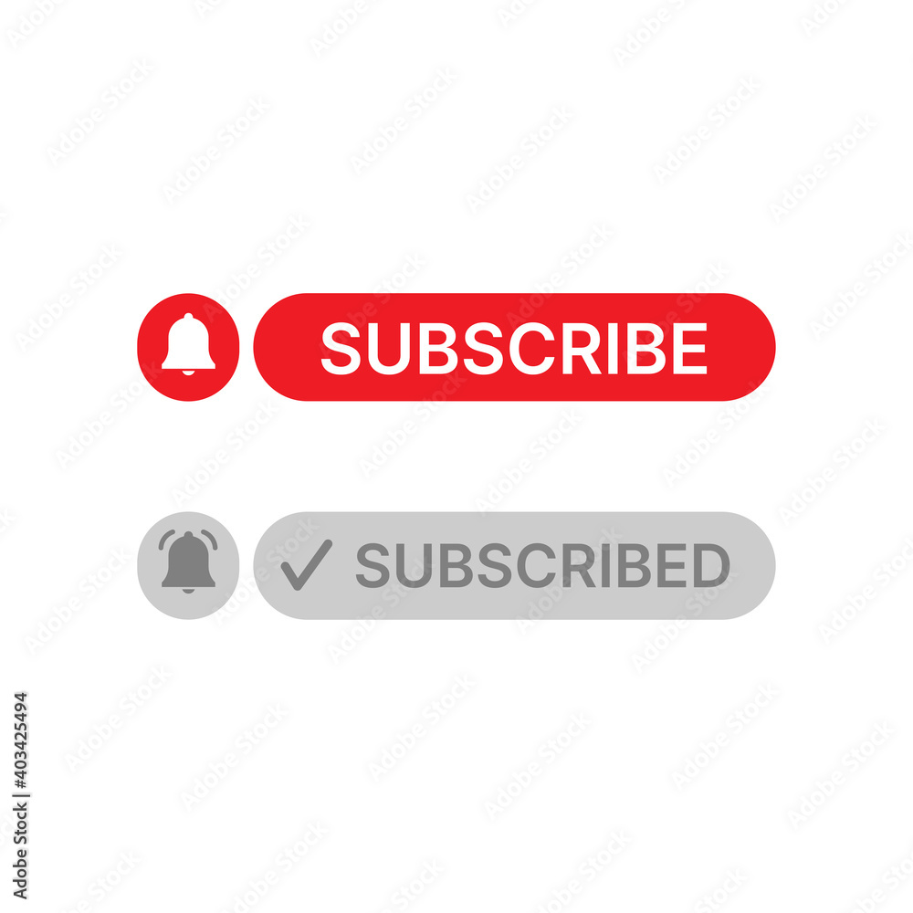 Social media button subscribe and notification on white background. Social media button subscribe and notification on white background.