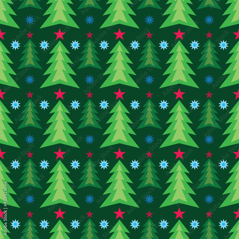 Pattern seamless Christmas green spruce design. Happy New year background. Vector illustration. 
