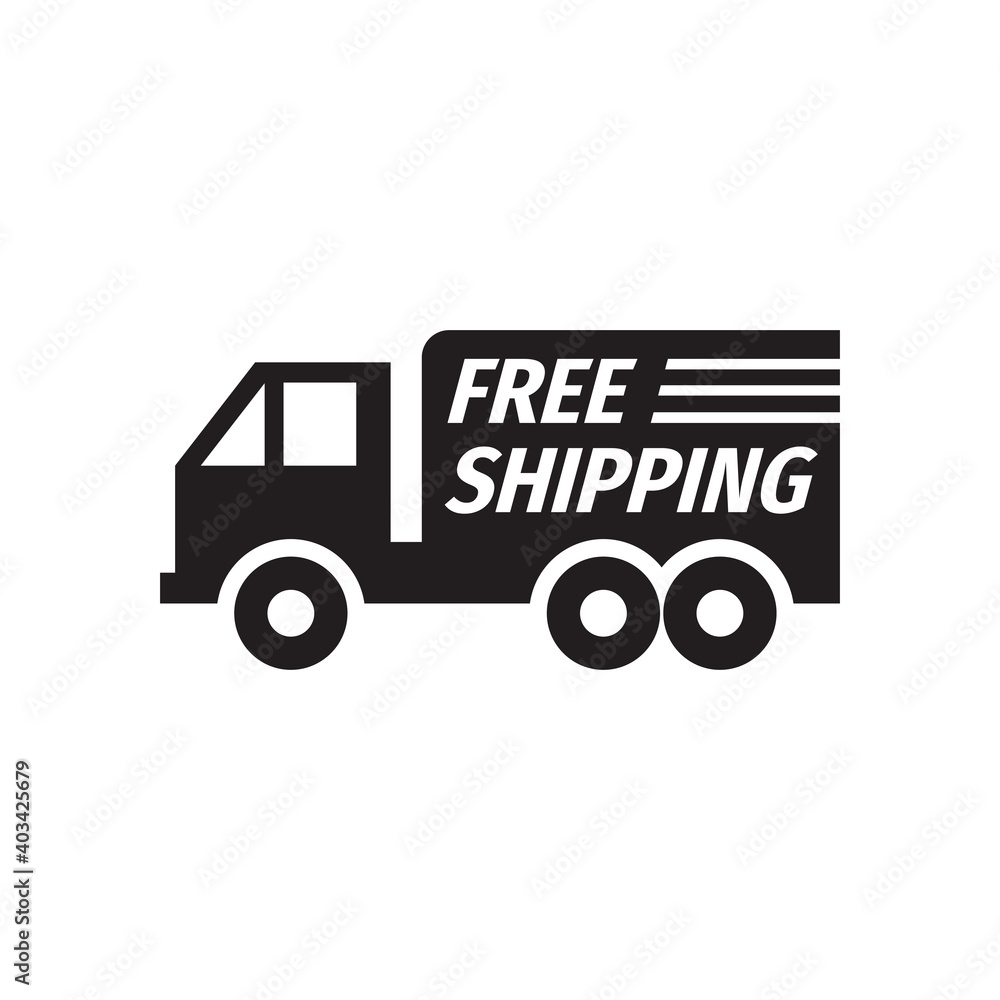 Free shipping delivery car truck concept icon design. Fat speed transport logistic service sign. Vector illustration. 