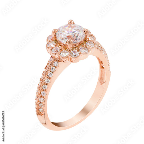 Gold  Flower halo diamonds engagement ring jewelry