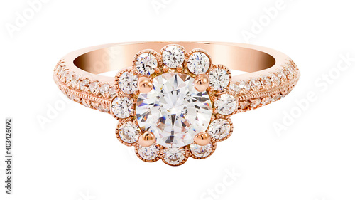 Gold Flower halo diamonds engagement ring jewelry