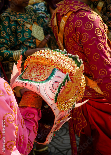 traditional lakhon khol mask dance costume in Svay Andet cambodia photo