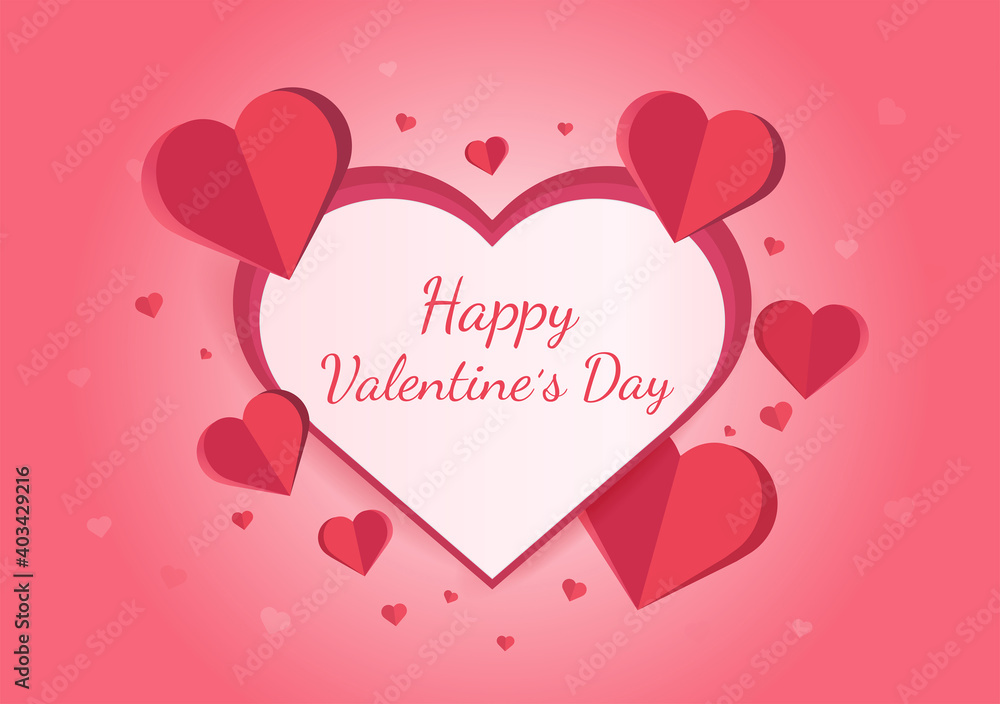 Happy valentine's day vector greetings card design with paper hearts. Design for banners, flyers, postcards.
