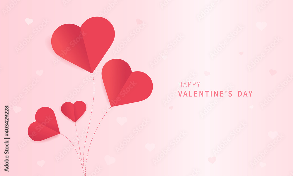 Happy Valentine's Day greeting card with paper cut of hearts. Copy space for text. Design for banners, flyers, postcards. Vector illustration