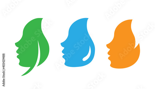 Beauty logo  face - leaf, water, fire