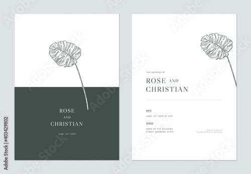 Minimal floral wedding invitation card template design, vintage Split-leaf Ph...