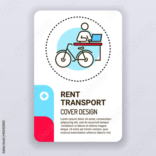 Rent transport brochure template. Ecological vehicle cover design. Print design with linear illustration cartoon character on a white background