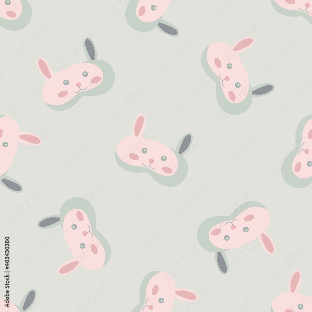 Rabbit light pink color geometric seamless pattern on light green background. Children graphic design element for different purposes. Rabbit light pink color geometric seamless pattern on light green background. Children graphic design element for different purposes.
