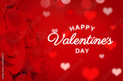Happy Valentine's Day. Red rose and hearts background.
