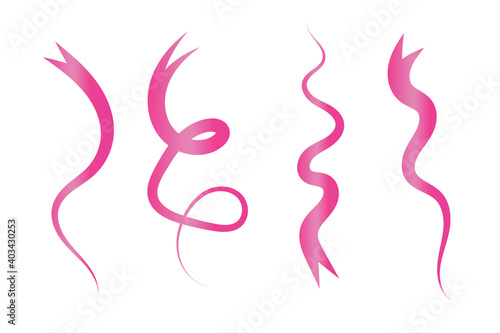 Vector Set Pink Ribbons Banner Isolated On White Background