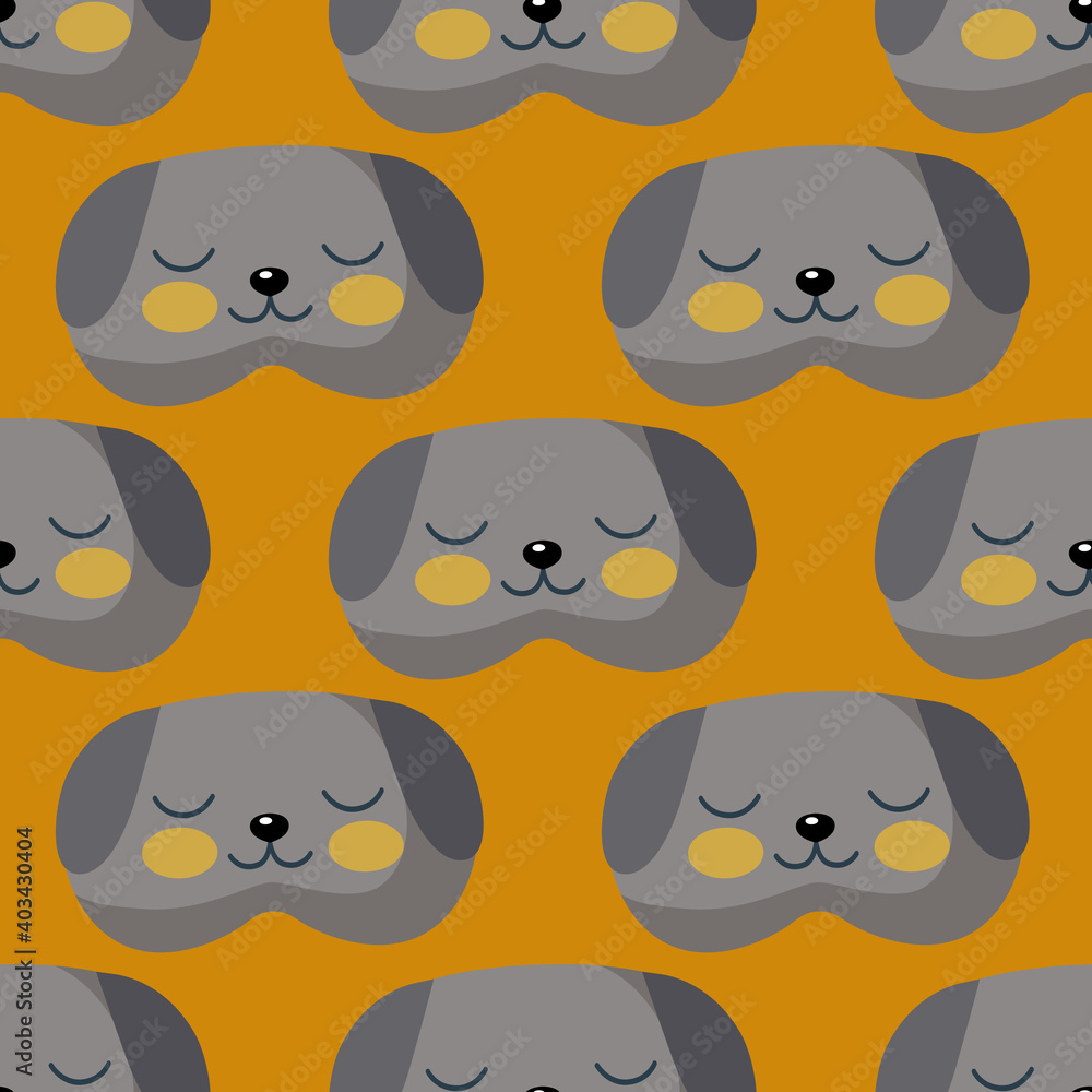 Dog head gray color geometric seamless pattern on dark yellow background. Children graphic design element for different purposes. Dog head gray color geometric seamless pattern on dark yellow background. Children graphic design element for different purposes.