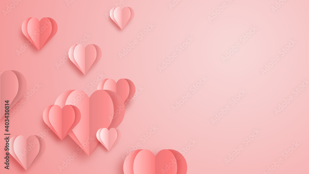 3D origami heart flying on pink background. Love concept design for happy mother's day, valentine's day, birthday day. Poster and greeting card template. vector paper art illustration.