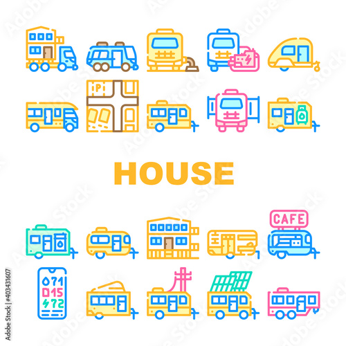 Modular House Trailer Collection Icons Set Vector