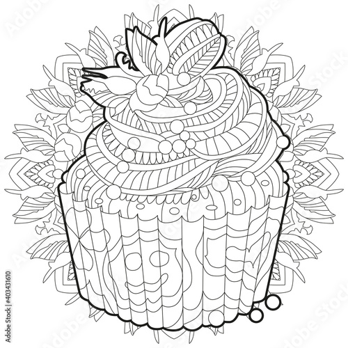 Decorative cupcake pattern on a patterned round substrate