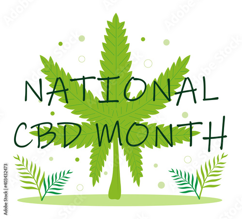 National CBD month concept vector for blog, web, banner. Event is celebrated in January. Medical cannabis illustration. Advantages of medical marijuana, cannabinoids medicinal drug