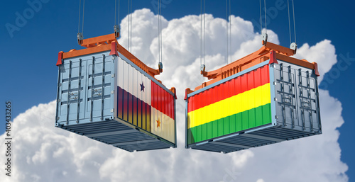 Freight containers with Bolivia and Panama national flags. 3D Rendering 