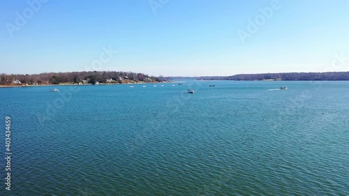 Wallpaper Mural Aerial View of a Fishing Boat Over the Water of Oyster Bay Harbor Torontodigital.ca