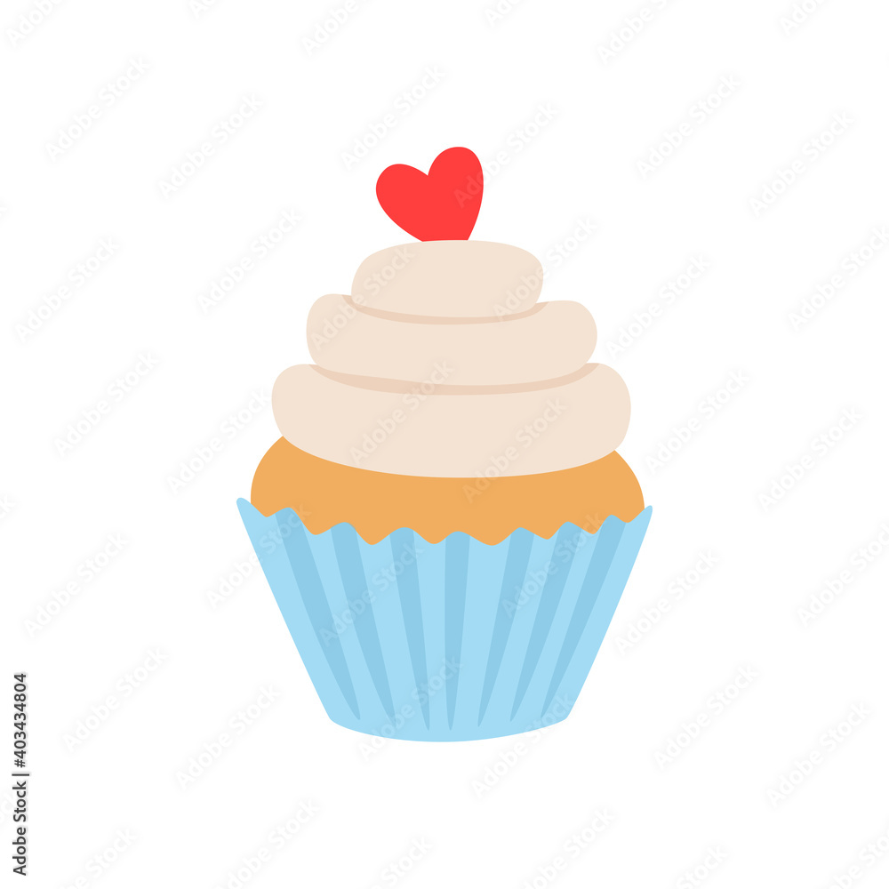Hand-drawn cupcake with a heart isolated on a white background in a trendy style. Element for creating a design for Valentine's Day, can be used on postcards, invitations, flyers, posters, advertising Hand-drawn cupcake with a heart isolated on a white background in a trendy style. Element for creating a design for Valentine's Day, can be used on postcards, invitations, flyers, posters, advertising