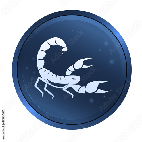 Simple cartoon zodiac sign Scorpio depicting arthropod animal. Illustration of an astrology sign Scorpion. Vector flat design web icon
