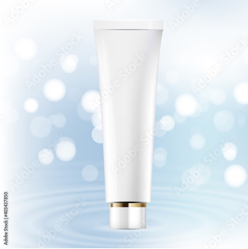 cosmetic product poster, bottle package design with moisturizer cream or liquid, sparkling background with glitter polka, vector design.