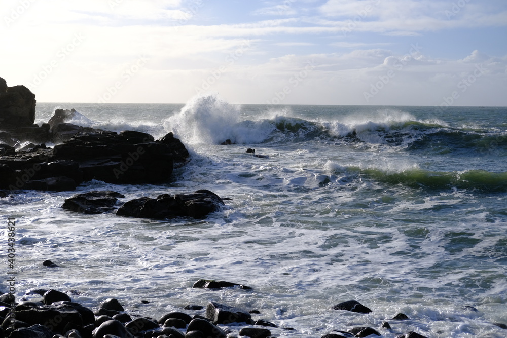 Rough sea at Batz-sur-mer during a storm. (december 2020 in the west of France)