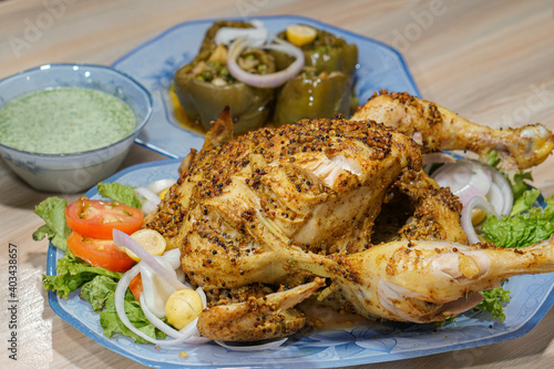  A beautiful look of chicken roast sajji pakistani desi food photo