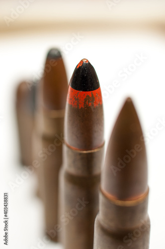 Valokuvatapetti Different caliber bullets, on a white background