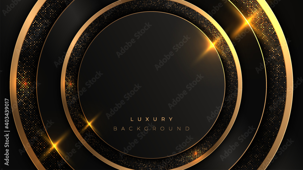 Black and gold circle luxury background. Round shiny gold frame on rounded  shape. Stock Vector | Adobe Stock