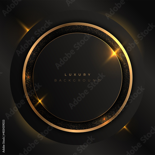 Abstract gold and black circle background. Golden rings with luxury glow effect.