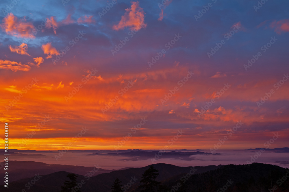 Landscape at dawn, from Clingman's Dome, Great Smoky Mountains National Park, Tennessee, USA