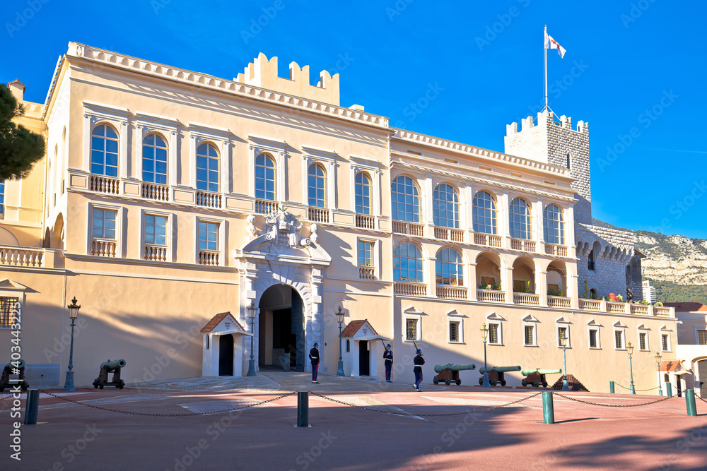 Prince palace and old town on the hill in Principality of Monaco