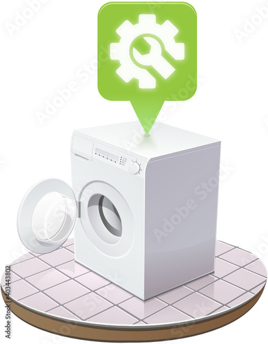 Machine à laver avec un bon indice de réparabilité vert clair (détouré)