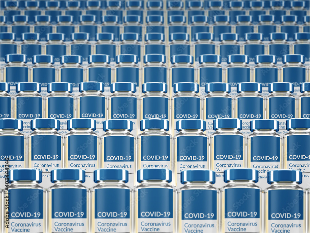 Rows of multiple Covid-19 vaccine vials. Mass production and ...