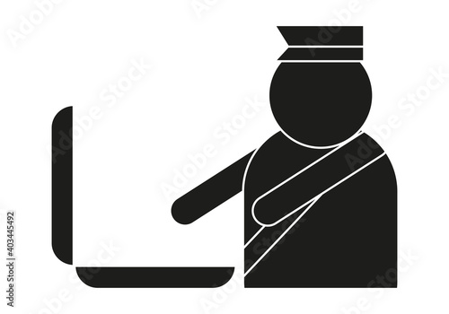 Icono negro de agente de aduana mirando maleta.