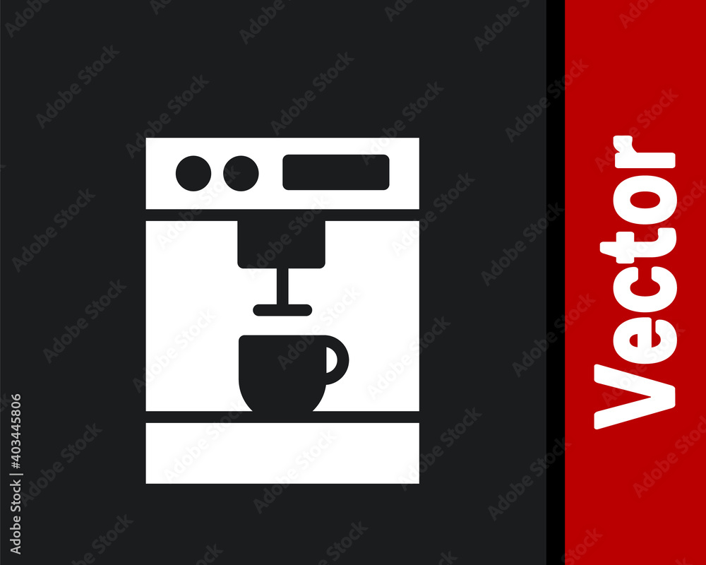 White Coffee machine icon isolated on black background. Vector Illustration.