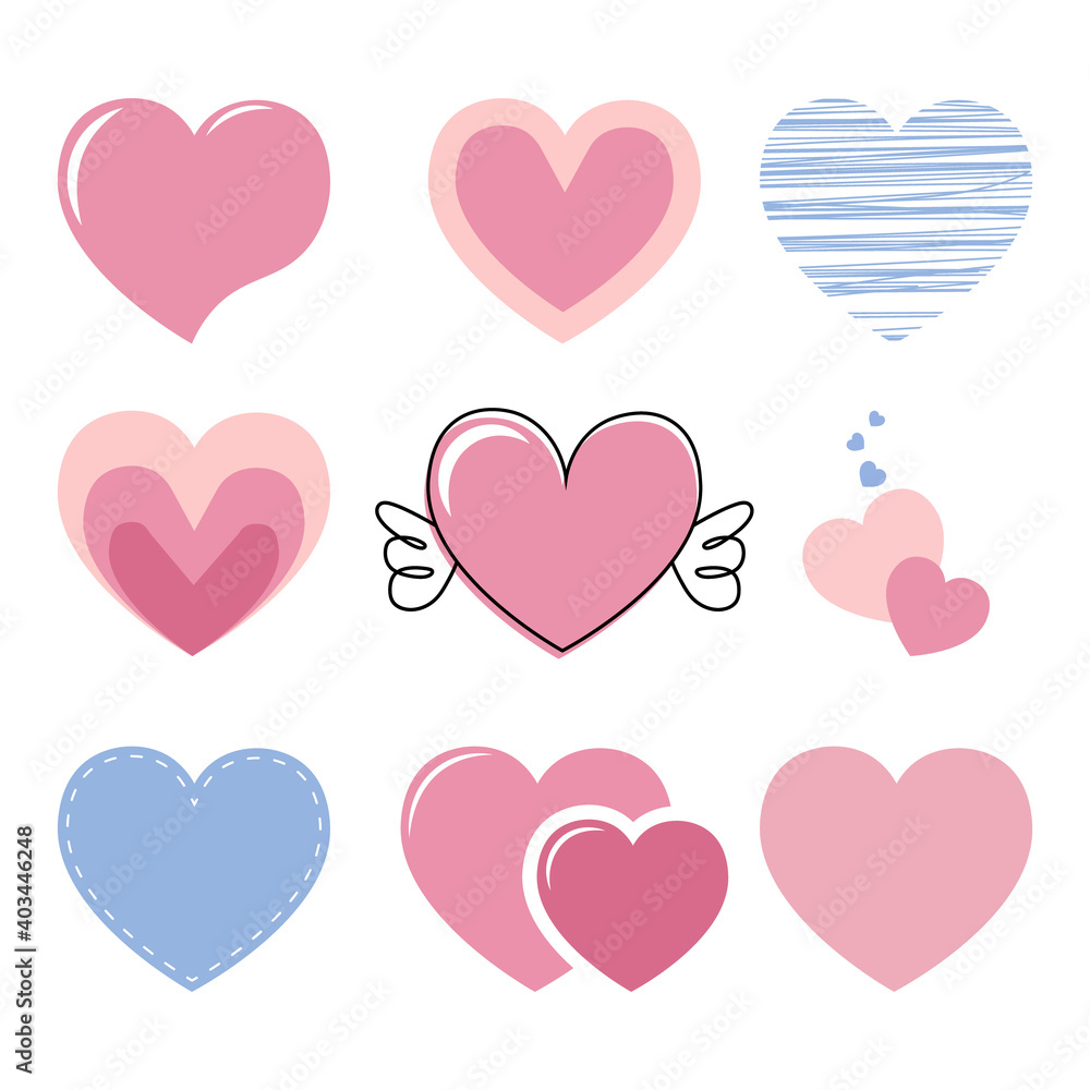 Collection of cute hearts vector illustration.