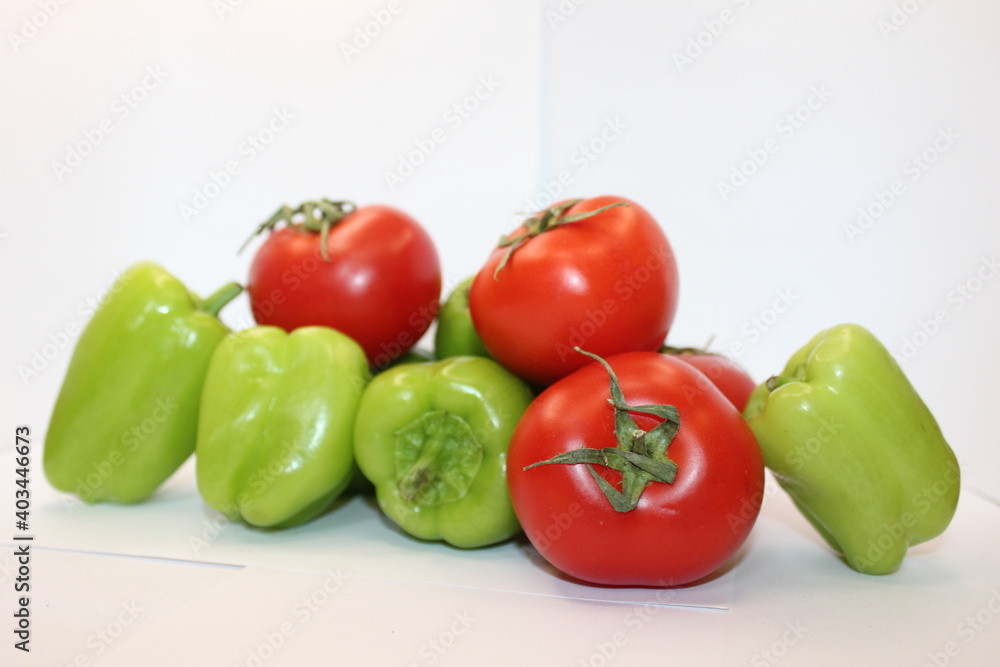 tomato and pepper. red green tomato and pepper. red green