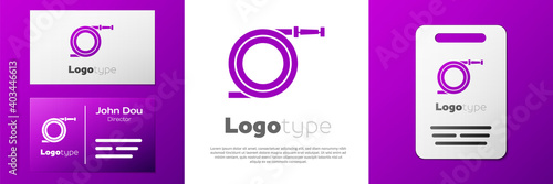 Logotype Garden hose or fire hose icon isolated on white background. Spray gun icon. Watering equipment. Logo design template element. Vector Illustration.
