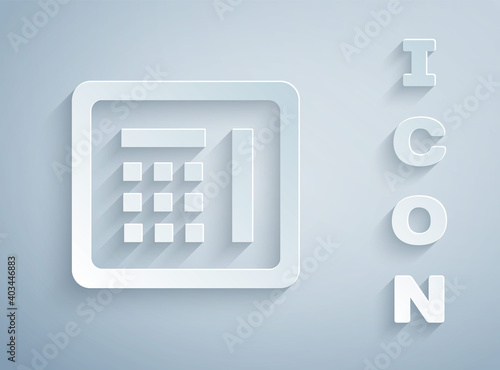 Paper cut Safe icon isolated on grey background. The door safe a bank vault with a combination lock. Reliable Data Protection. Paper art style. Vector Illustration.