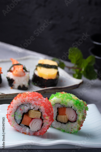 Sushi set on a gray background