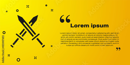 Black Crossed medieval sword icon isolated on yellow background. Medieval weapon. Vector.