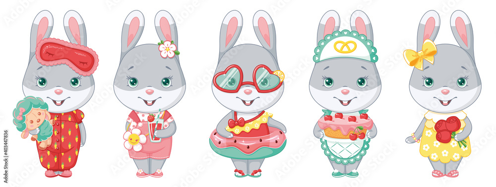 Gray Bunny Character Paper Doll