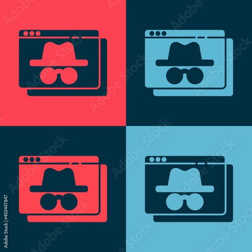 Pop art Browser incognito window icon isolated on color background. Vector.