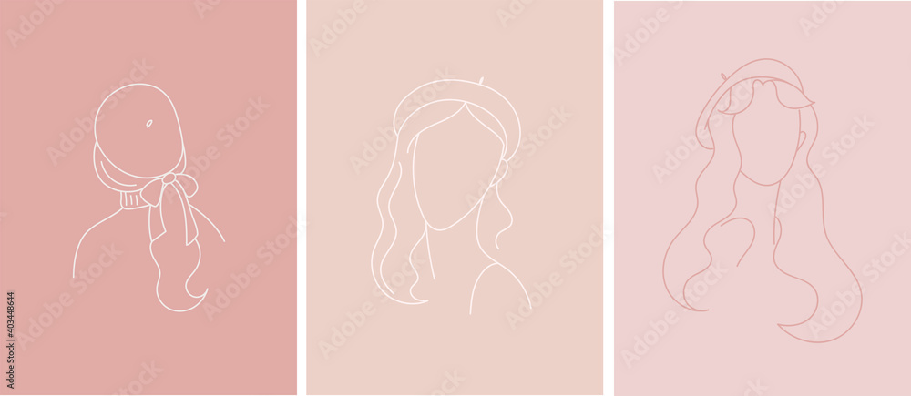 Set of abstract minimalistic female. Vector set of abstract logo design templates in simple liner style. Set of abstract minimalistic female. Vector set of abstract logo design templates in simple liner style.